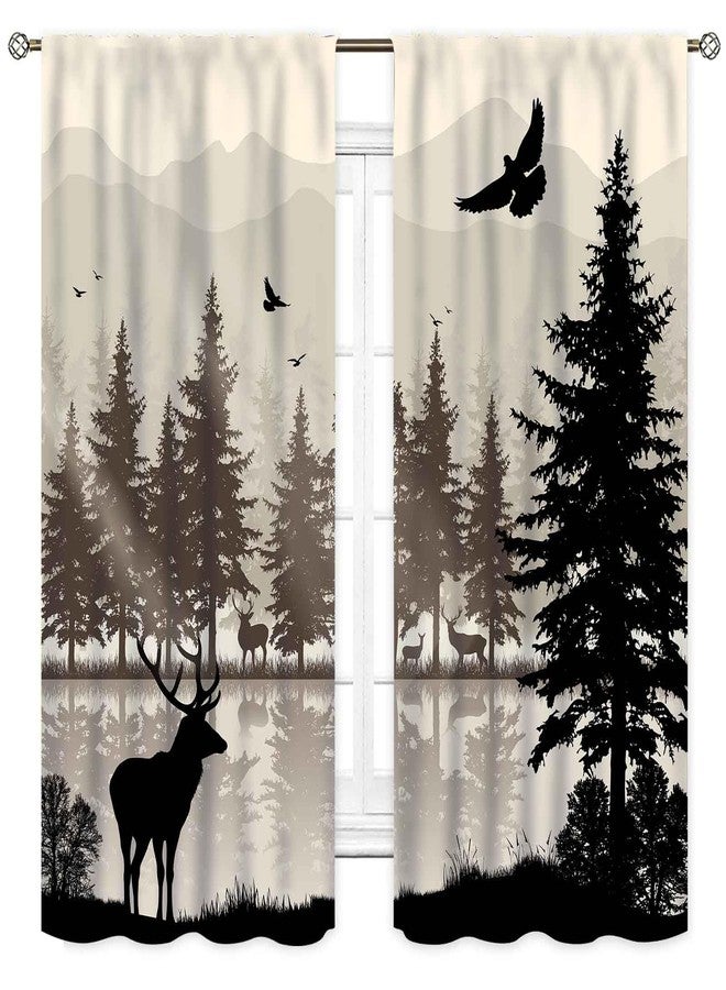 TKUYO Farmhouse Deer Curtains, Retro Rustic Forest Lake Pine Tree Silhouette Country Lodge Cabin Cottage Vintage Blackout Window Drapery Treatments for Kitchen Bedroom Living Room 2 Panels Set, 42"x45" Inch - Image 2